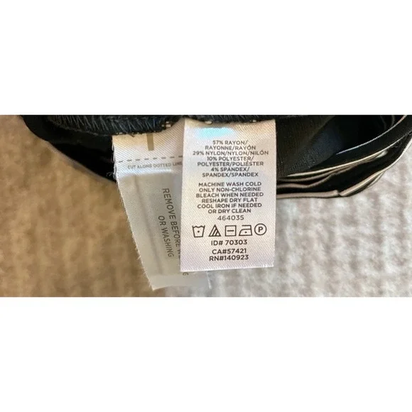 LOFT Black White Stripe Pencil Skirt L Belted Stretch Workwear Midi Office - Picture 4 of 4